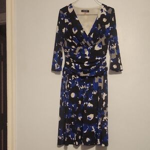 Nine West Black and Blue Floral Long Sleeve Dress